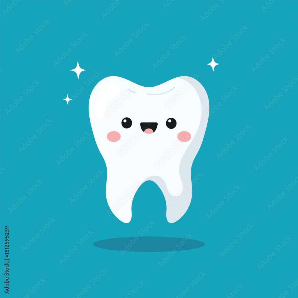 Cute cartoon tooth on blue background Cute cartoon tooth on blue background