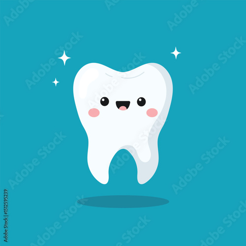 Cute cartoon tooth on blue background	