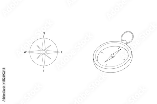 Simple black line art illustration of two different compass designs for navigation
