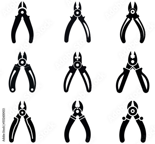  Pliers and Wire Cutter Tool Icon Set - Hand Tool Silhouettes