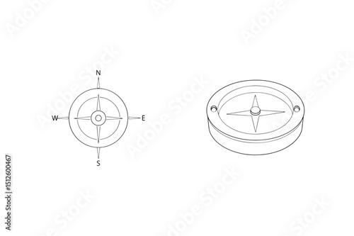 Simple black and white vector compass illustration on a white background for navigation concepts