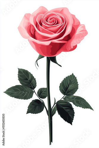 Elegant Pink Rose Botanical Illustration with Soft Velvet Petals and Romantic Garden Detail

