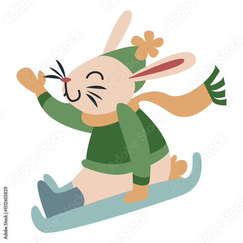 Winter animal character bunny sleigh color