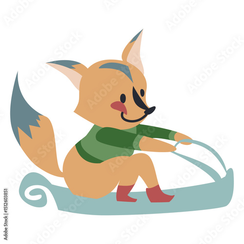Winter animal character fox sleigh color