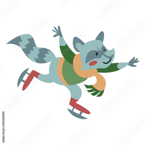 Winter animal character raccoon skates color