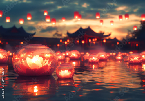 In the water there is an array of floating