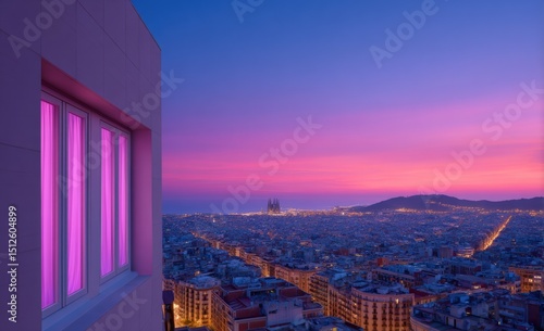 City view from window at twilight