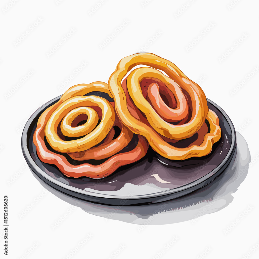 Fototapeta premium Juicy Golden Jalebi Spirals on Ceramic Plate