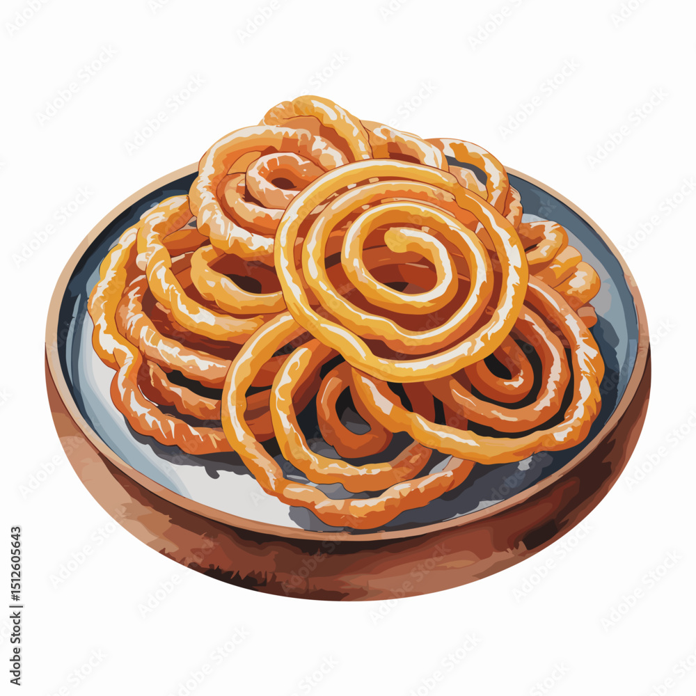 Fototapeta premium Juicy Golden Jalebi Spirals on Ceramic Plate