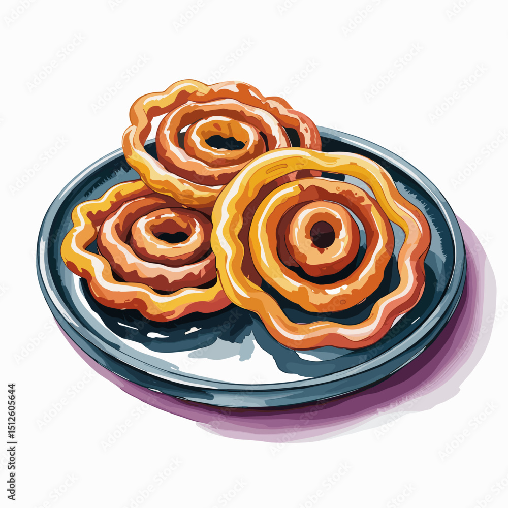 Fototapeta premium Juicy Golden Jalebi Spirals on Ceramic Plate