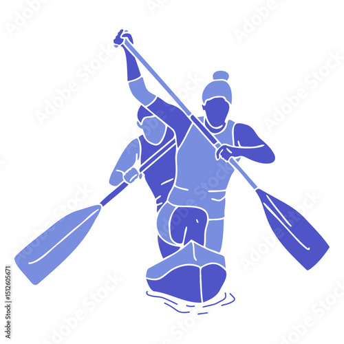 Canoeing duo paddling flat