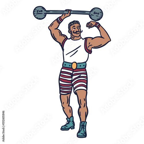 Weight lifter circus hand drawn