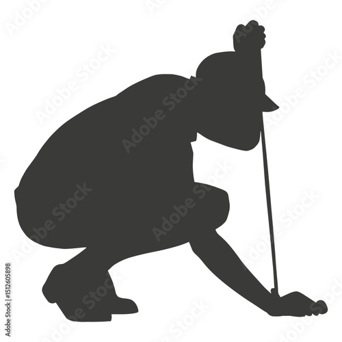Crouched down golf player silhouette