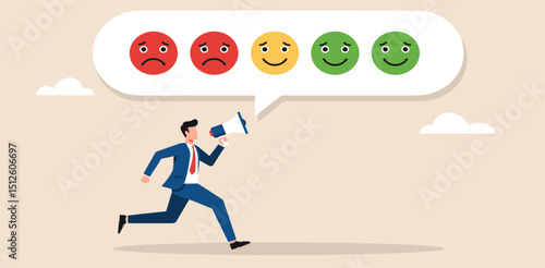 Customer satisfaction survey, service quality feedback, rating or opinion, user experience emoticon, angry or smile face review, client questionnaire concept