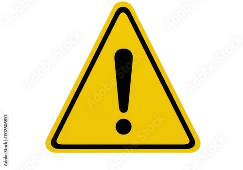 Yellow warning sign with exclamation mark isolated on transparent background