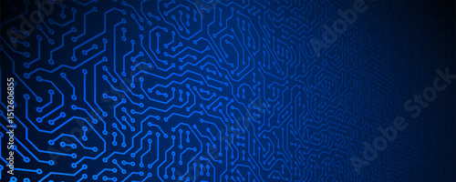 Computer circuit board texture. Technology pattern. Abstract illustration of silicon chip. Digital tech background in blue color.