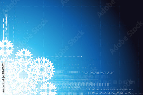Abstract mechanic parts of car engine or watch. Gear blueprint technical background. Cogs and wheels in gray color. Blueprint of working clock. Tech drawing of gears connection. Vector illustration