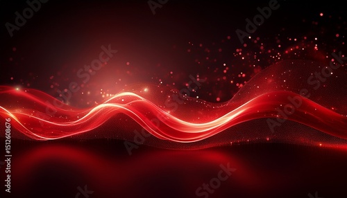 glowing red abstract waves with sparkling particles on a dark background
