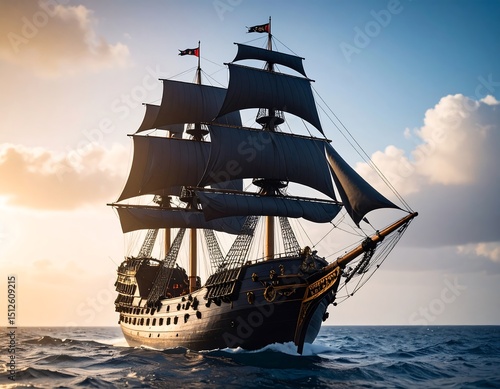 Pirate ship at sunset