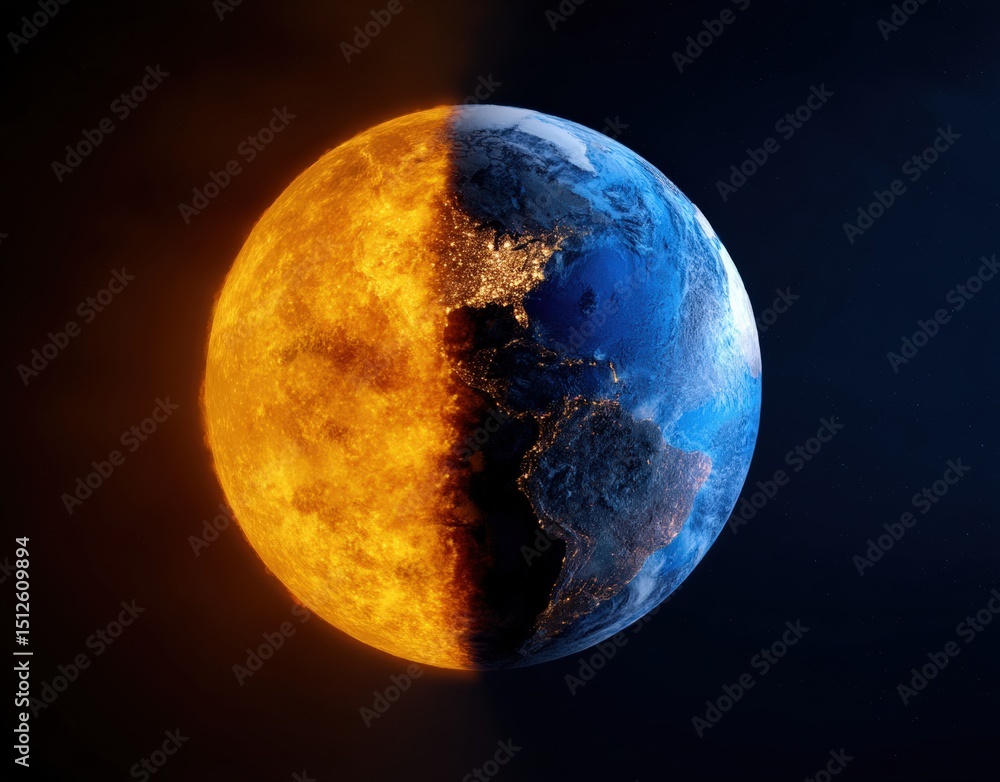 Naklejka premium Earth split into day and night