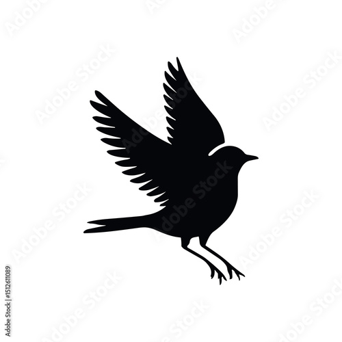 Bird vector silhouette icon. Animal bird nature wildlife black sparrow hawk icon