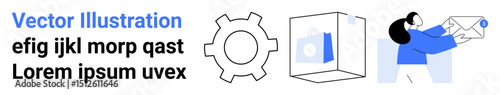 Gear denoting process, folder storing files, and person handling message correspond to productivity and communication. Ideal for teamwork, automation, organization, email, file management, workflow