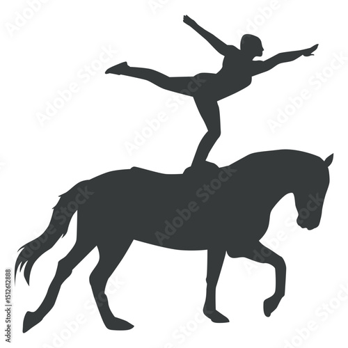 Girl doing stunt on horse silhouette
