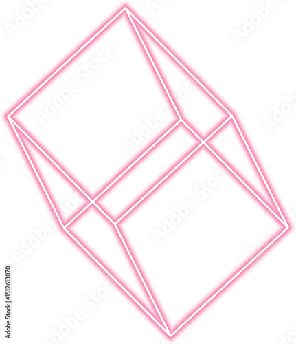 Neon block structure on a diagonal axis with a visible slot feature creates depth and angled geometry.