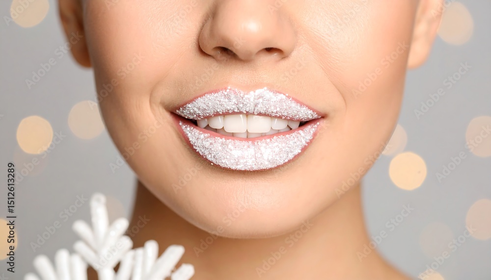 Fototapeta premium Woman's lips with white glitter