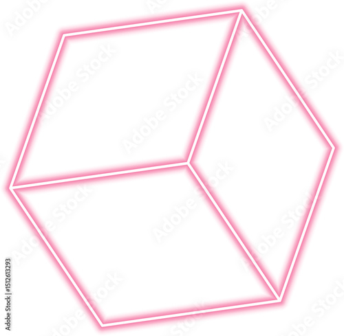 Hexagonal prism is formed with neon outlines and features an angled base that enhances its three-dimensional layout.