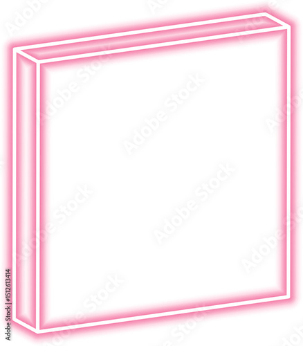 Rectangle block in short size is slanted with neon outline showing shape orientation and angular design.