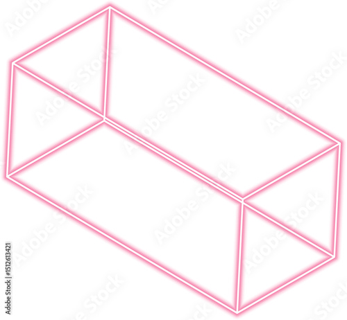 Short box shape is extended in depth and structured with neon lines emphasizing dimensional contour.