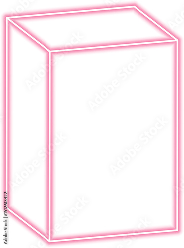 Frame block designed in a slanted orientation with neon outline creating geometric depth and structural perspective.