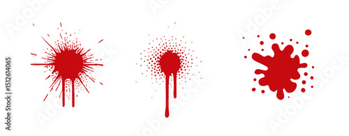 Blood red splash design stain. Bloodstain drop red splatter paint vector blob icon.