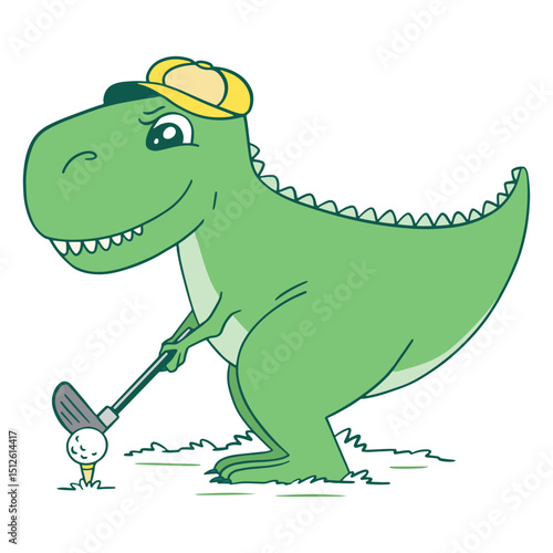 Dinosaur playing golf cartoon