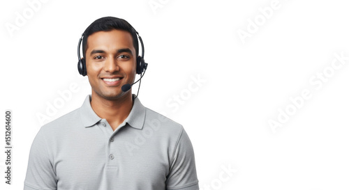 Smiling man wearing headset isolated on transparent background
