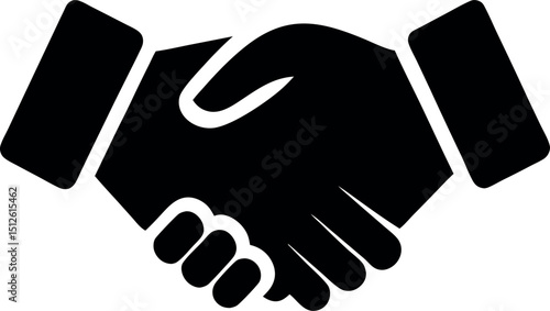 Black and white handshake or shaking hands in unity flat vector icon for apps and websites