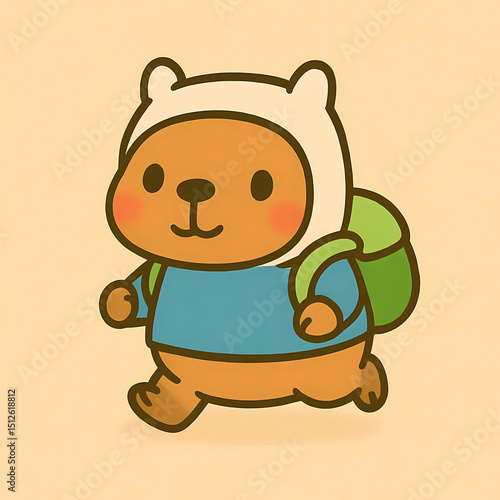 Adventure Time Capybara with Finn Hat and Backpack