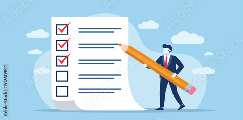 Project tracking, finishing or development completion progress, project timeline or task workflow, productivity or efficiency concept, businessman