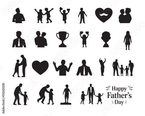 Black silhouette icons celebrating fatherhood family relationships and the sentiment of father's day