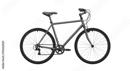 Illustration of a gray bicycle with black tires and seat on a white background in a side view angle