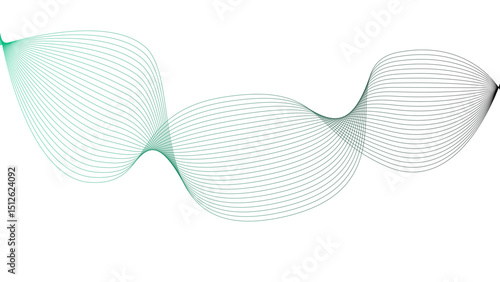 Vector curvy abstract line art wavy flowing dynamic green pink purple yellow black in concept music or sound, wave, wind, information flow	