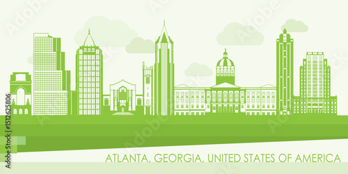 Green Skyline panorama of Atlanta, Georgia, United States - vector illustration