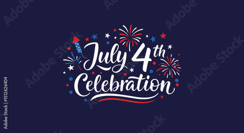 Festive patriotic fourth of july celebration graphic with fireworks and stars