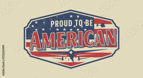 Vintage patriotic emblem featuring american pride with aviation and stars in flag style design