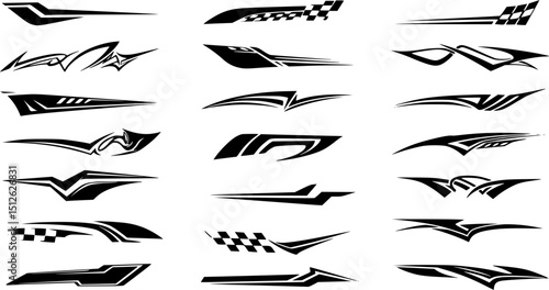 Hood rally racing stripes icon vector set. Racing stripes illustration sign collection. Racing car sticker symbol or logo.
