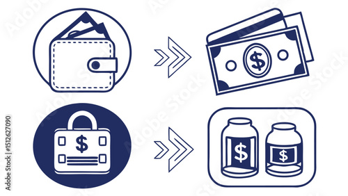 Bold Minimalist Wallet Icon Vector for Mobile Banking