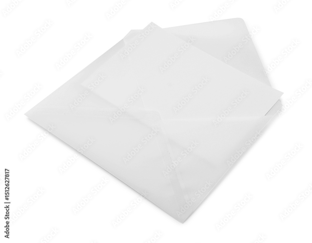 Blank greeting card in paper envelope on white background Blank greeting card in paper envelope on white background