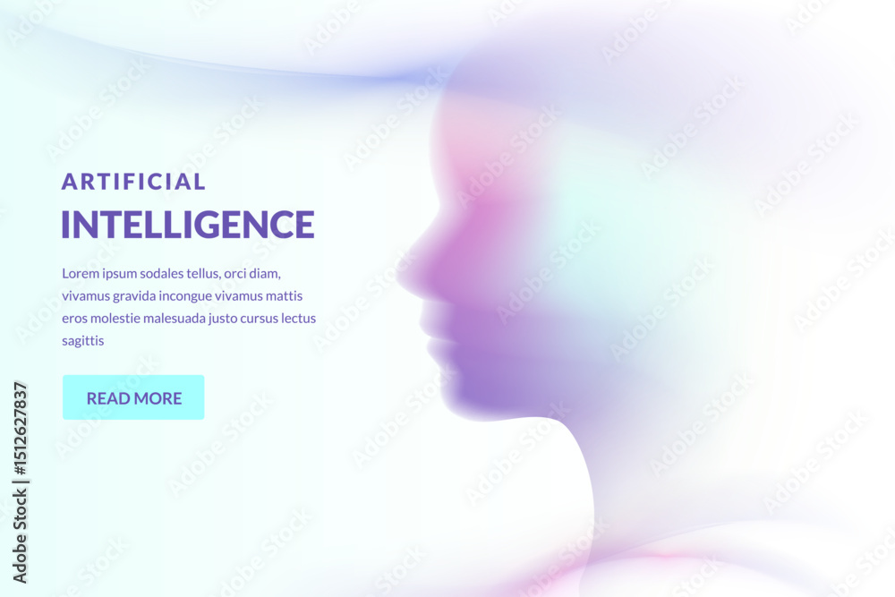 Blurred human face. Vector futuristic illustration of persons head. Artificial intelligence, psychology and mind concept