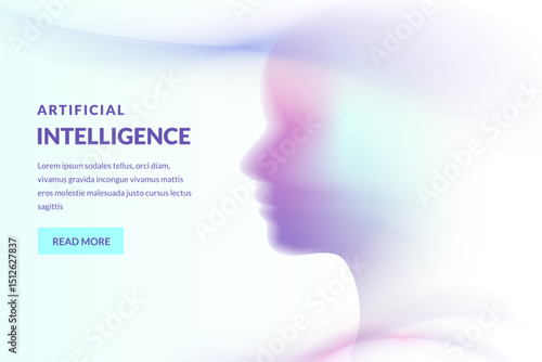 Blurred human face. Vector futuristic illustration of persons head. Artificial intelligence, psychology and mind concept